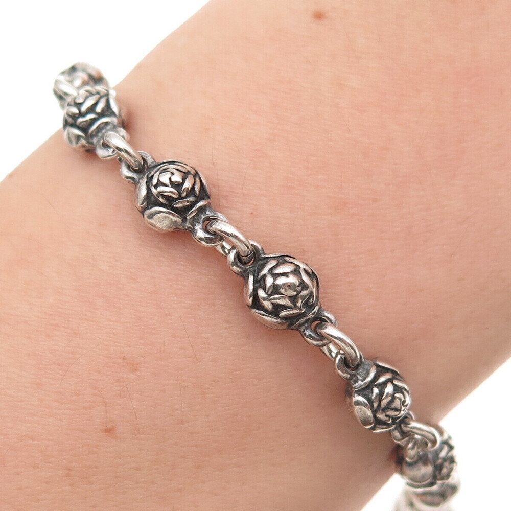 Mary Kay Donnelly 925 Sterling Silver Vintage Rosebud Link Bracelet 6.75"